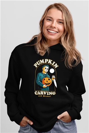 Halloween Baskılı Unisex Siyah Hoodie