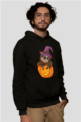 Halloween Baskılı Unisex Siyah Hoodie
