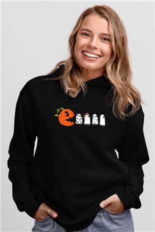 Halloween Baskılı Unisex Siyah Hoodie