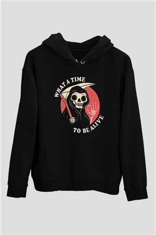 Halloween Baskılı Unisex Siyah Hoodie