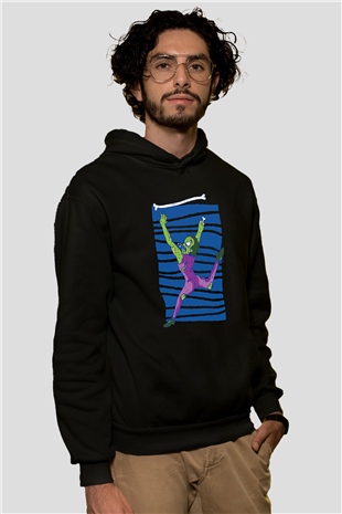 Halloween Baskılı Unisex Siyah Hoodie
