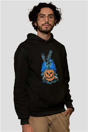 Halloween Baskılı Unisex Siyah Hoodie