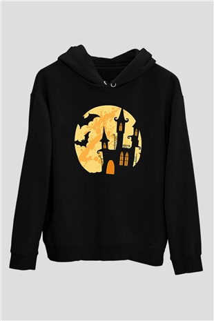 Halloween Baskılı Unisex Siyah Hoodie