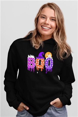 Halloween Baskılı Unisex Siyah Hoodie