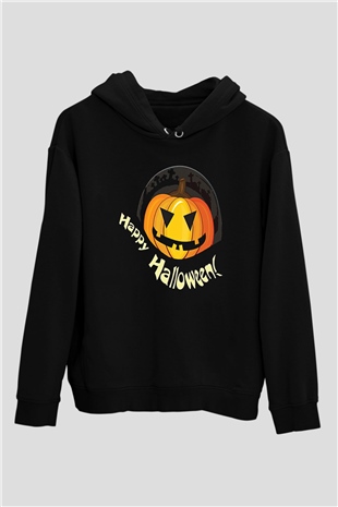 Halloween Baskılı Unisex Siyah Hoodie
