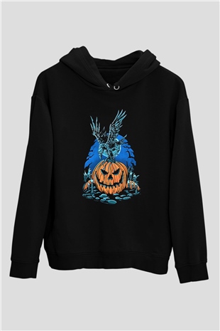 Halloween Baskılı Unisex Siyah Hoodie