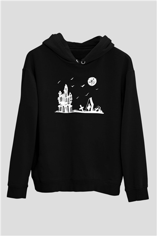 Halloween Baskılı Unisex Siyah Hoodie