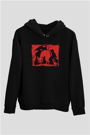Halloween Baskılı Unisex Siyah Hoodie