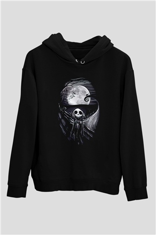 Halloween Baskılı Unisex Siyah Hoodie