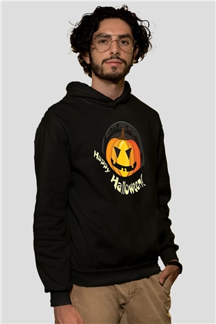 Halloween Baskılı Unisex Siyah Hoodie