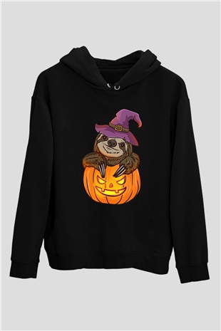 Halloween Baskılı Unisex Siyah Hoodie