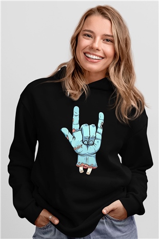 Halloween Baskılı Unisex Siyah Hoodie