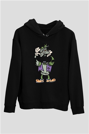 Halloween Baskılı Unisex Siyah Hoodie