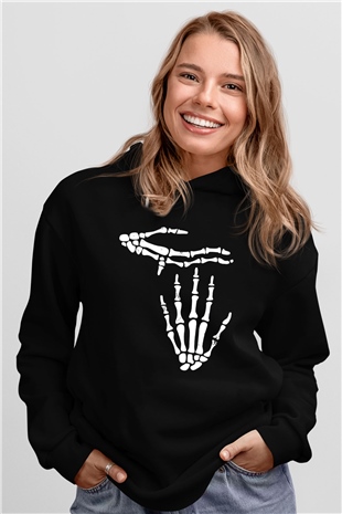 Halloween Baskılı Unisex Siyah Hoodie