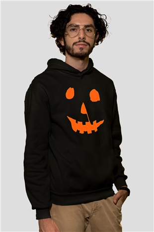 Halloween Baskılı Unisex Siyah Hoodie