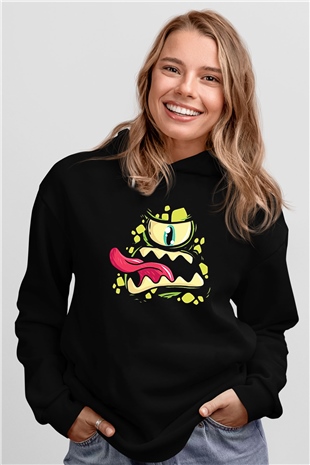 Halloween Baskılı Unisex Siyah Hoodie