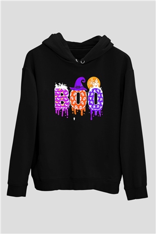Halloween Baskılı Unisex Siyah Hoodie