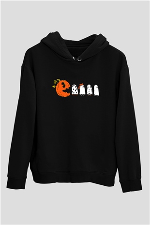 Halloween Baskılı Unisex Siyah Hoodie