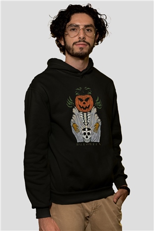 Halloween Baskılı Unisex Siyah Hoodie