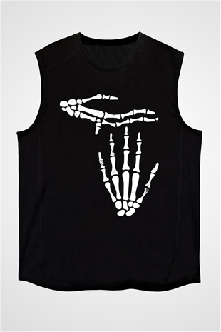 Halloween Baskılı Unisex Siyah Kolsuz Tişört - Tshirt
