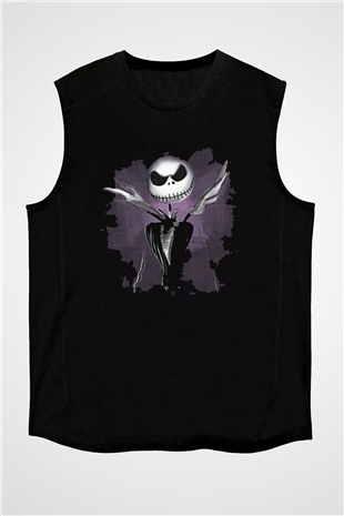 Halloween Baskılı Unisex Siyah Kolsuz Tişört - Tshirt