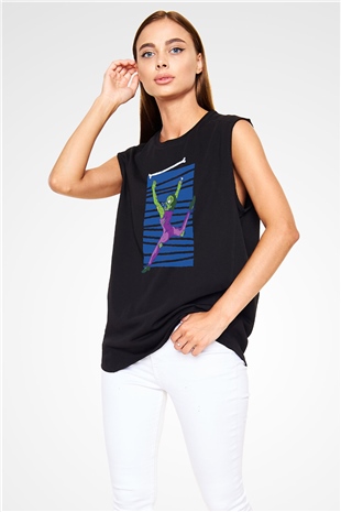 Halloween Baskılı Unisex Siyah Kolsuz Tişört - Tshirt