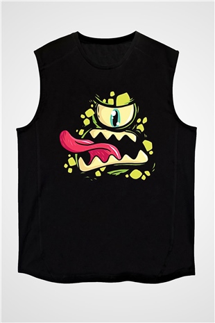 Halloween Baskılı Unisex Siyah Kolsuz Tişört - Tshirt
