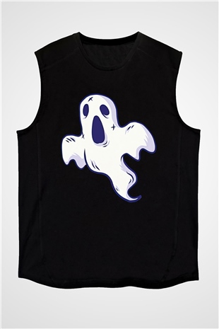 Halloween Baskılı Unisex Siyah Kolsuz Tişört - Tshirt