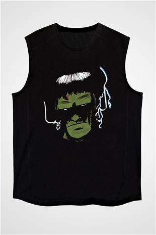 Halloween Baskılı Unisex Siyah Kolsuz Tişört - Tshirt