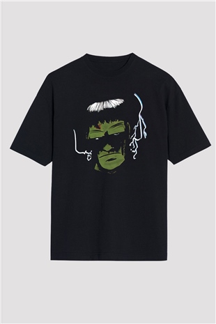 Halloween Baskılı Unisex Siyah Oversize Tişört - Tshirt