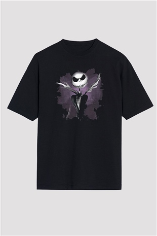 Halloween Baskılı Unisex Siyah Oversize Tişört - Tshirt