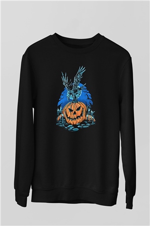 Halloween Baskılı Unisex Siyah Sweatshirt