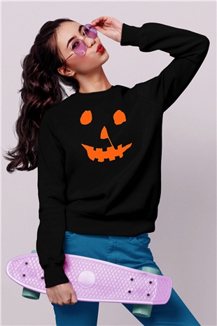 Halloween Baskılı Unisex Siyah Sweatshirt