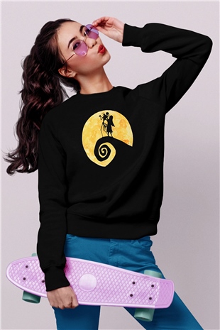 Halloween Baskılı Unisex Siyah Sweatshirt