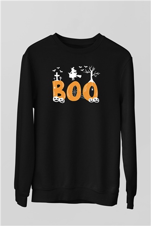 Halloween Baskılı Unisex Siyah Sweatshirt