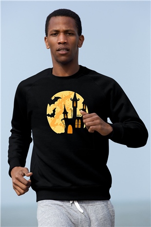Halloween Baskılı Unisex Siyah Sweatshirt