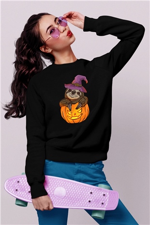 Halloween Baskılı Unisex Siyah Sweatshirt