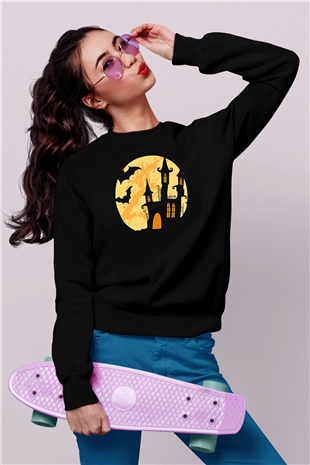 Halloween Baskılı Unisex Siyah Sweatshirt