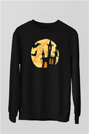 Halloween Baskılı Unisex Siyah Sweatshirt