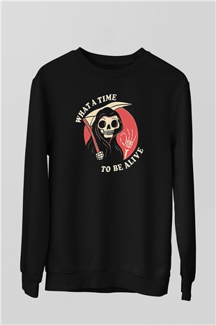 Halloween Baskılı Unisex Siyah Sweatshirt