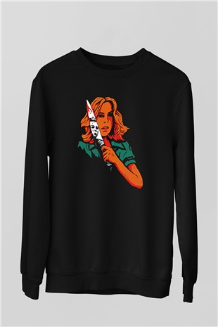 Halloween Baskılı Unisex Siyah Sweatshirt