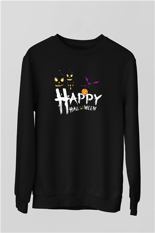 Halloween Baskılı Unisex Siyah Sweatshirt