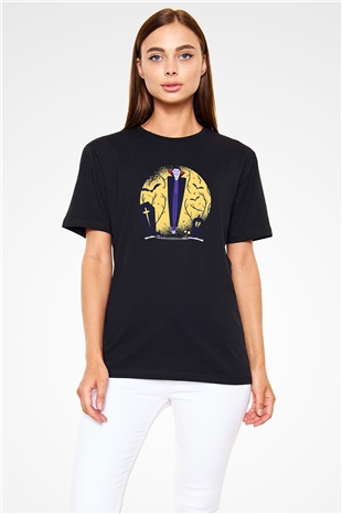Halloween Baskılı Unisex Siyah Tişört - Tshirt
