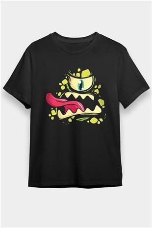 Halloween Baskılı Unisex Siyah Tişört - Tshirt