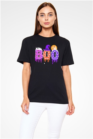 Halloween Baskılı Unisex Siyah Tişört - Tshirt