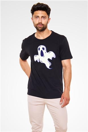 Halloween Baskılı Unisex Siyah Tişört - Tshirt