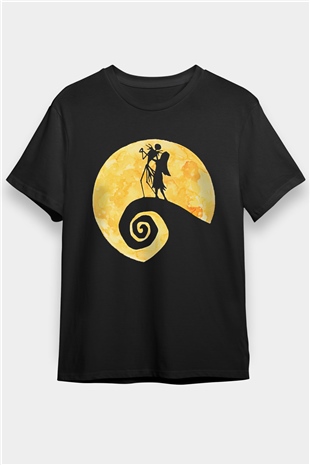 Halloween Baskılı Unisex Siyah Tişört - Tshirt