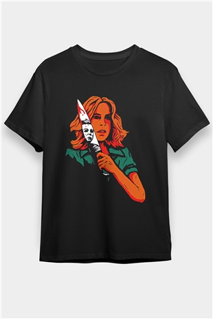 Halloween Baskılı Unisex Siyah Tişört - Tshirt