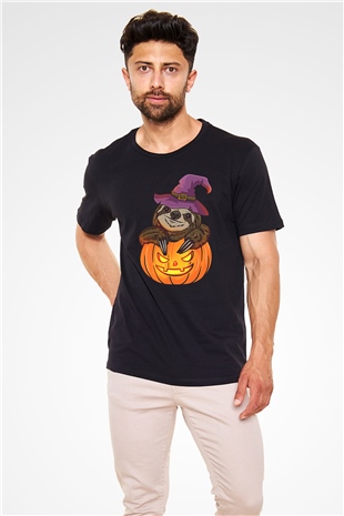 Halloween Baskılı Unisex Siyah Tişört - Tshirt