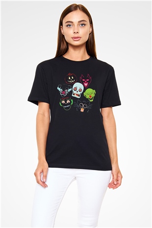 Halloween Baskılı Unisex Siyah Tişört - Tshirt